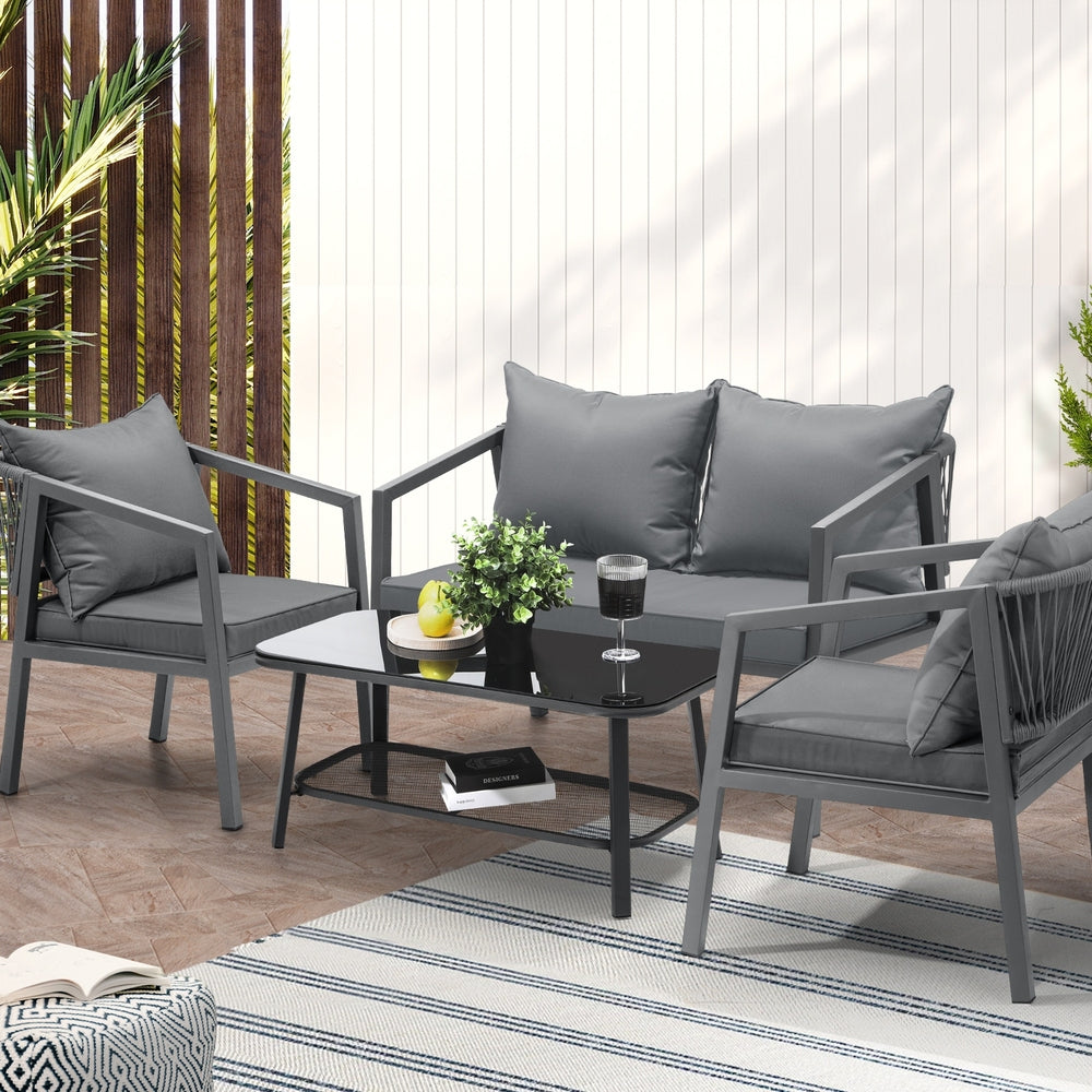 4PCS Outdoor Furniture Set Sofa Table Chairs Set Grey