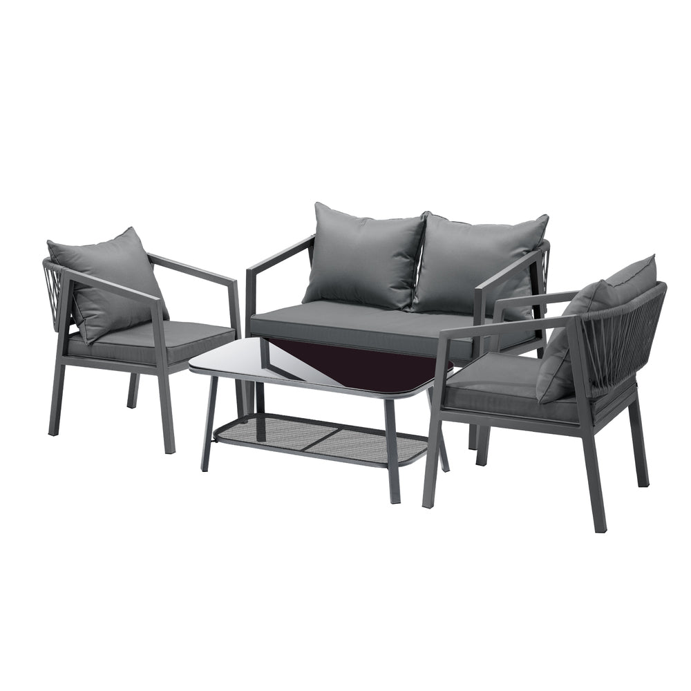 4PCS Outdoor Furniture Set Sofa Table Chairs Set Grey
