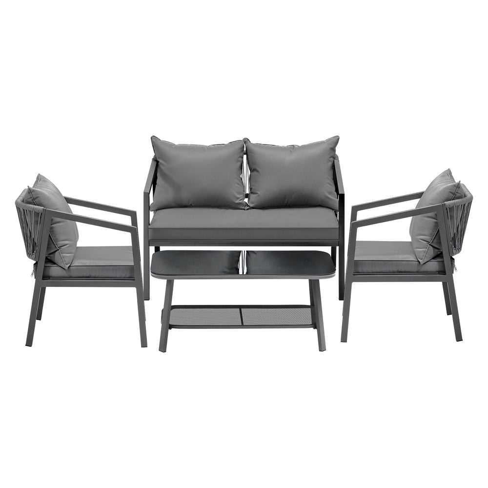 4PCS Outdoor Furniture Set Sofa Table Chairs Set Grey