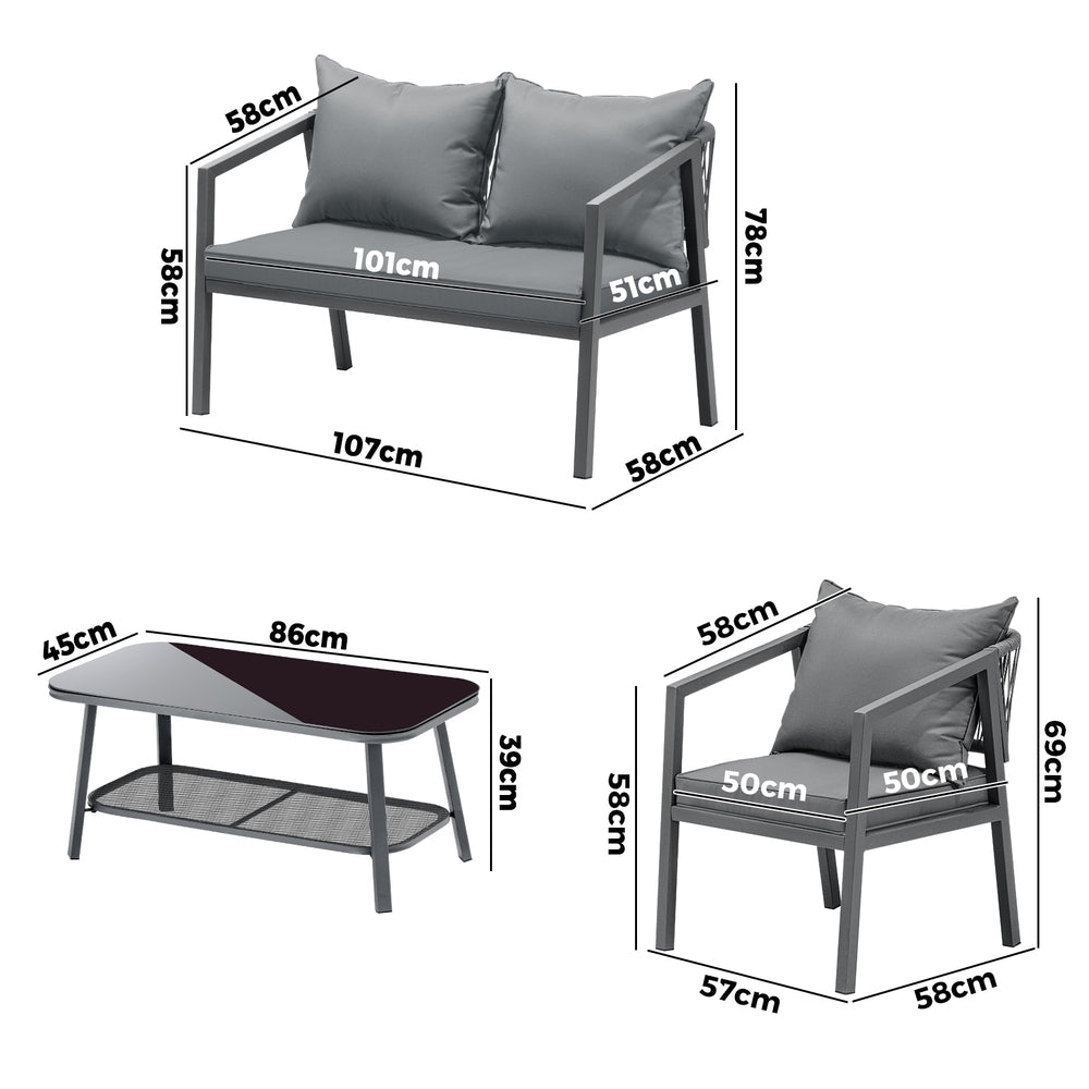 4PCS Outdoor Furniture Set Sofa Table Chairs Set Grey