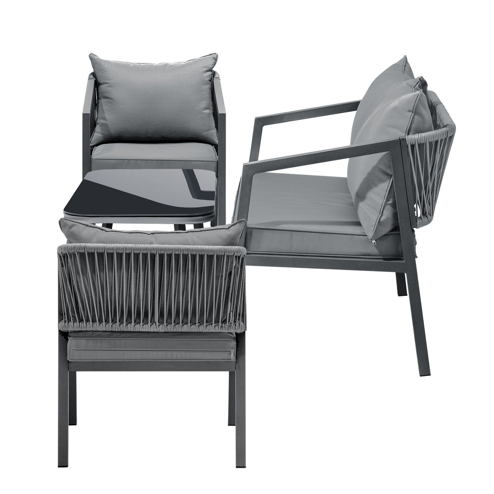 4PCS Outdoor Furniture Set Sofa Table Chairs Set Grey
