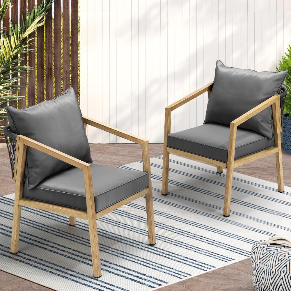 2X Outdoor Armchairs with Padded Seat and Back Cushions