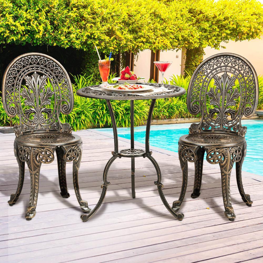 Outdoor Set 3pcs Chair Table Cast Aluminium Bronze