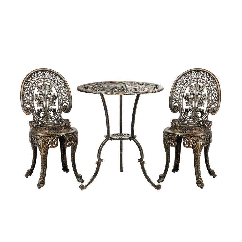 Outdoor Set 3pcs Chair Table Cast Aluminium Bronze