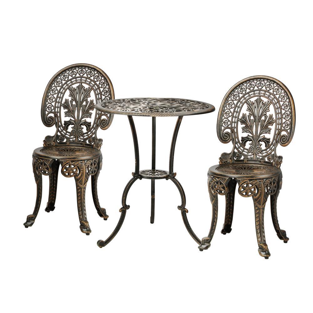Outdoor Set 3pcs Chair Table Cast Aluminium Bronze