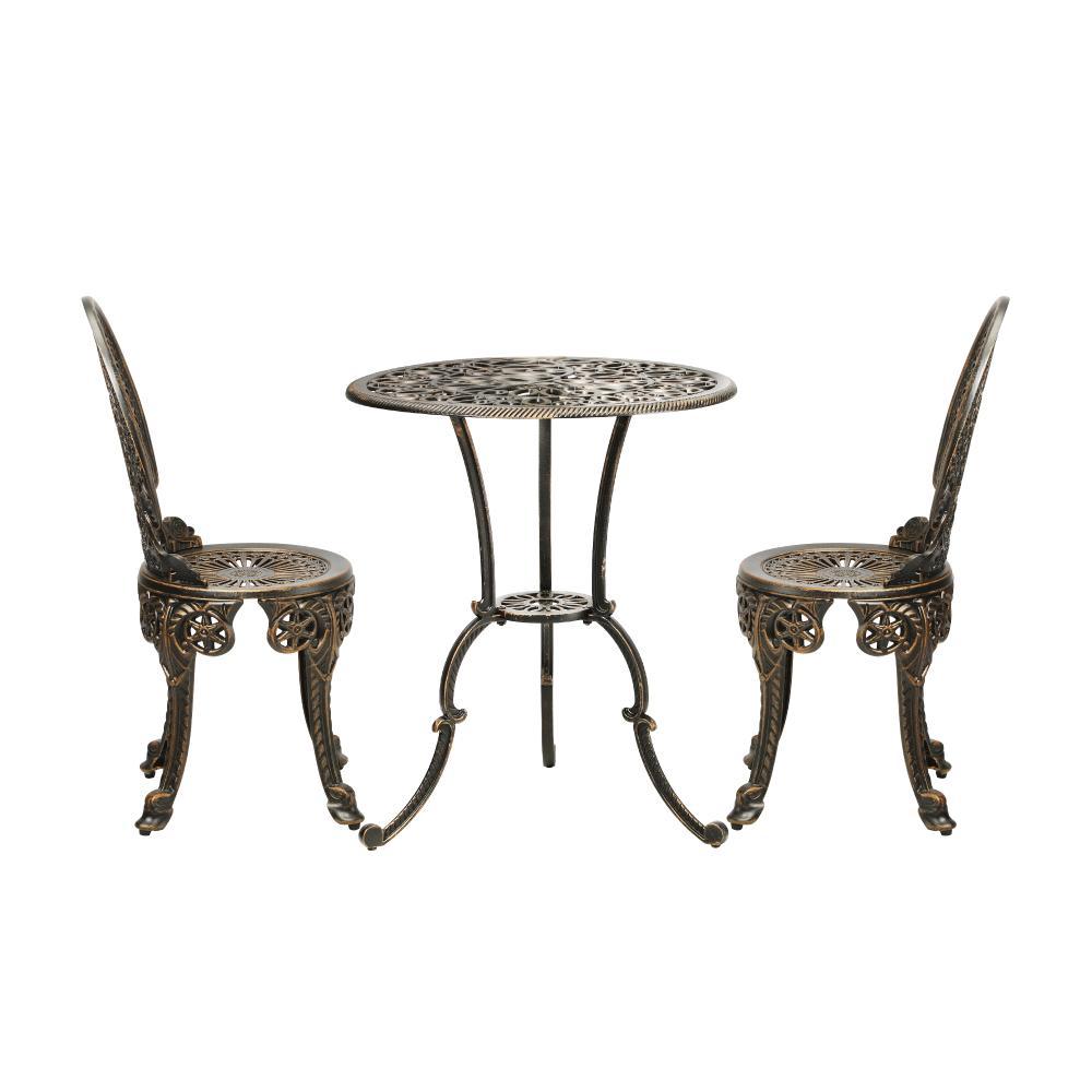 Outdoor Set 3pcs Chair Table Cast Aluminium Bronze