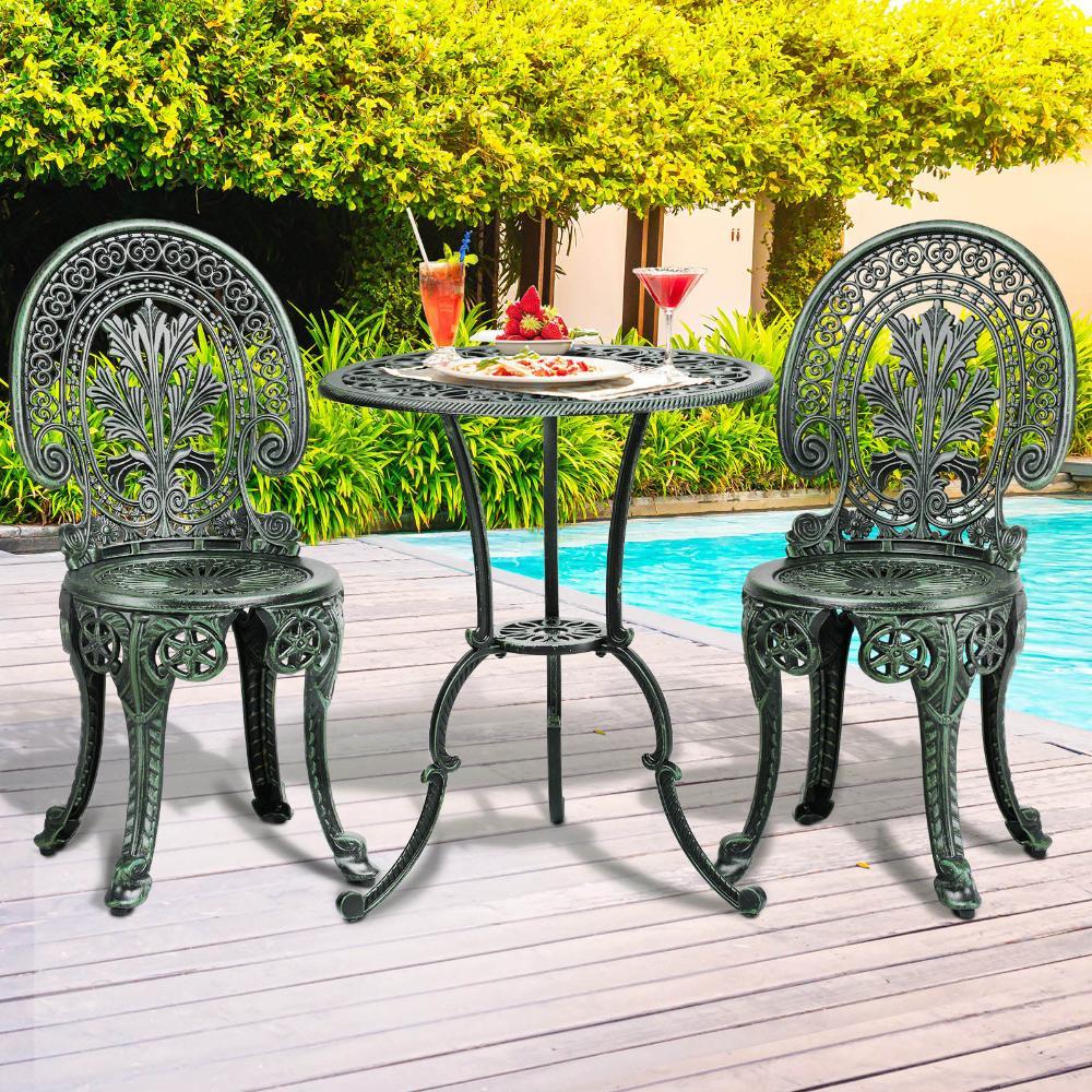 Patio Set Cast Aluminium Table&Chairs Verdigris 3PCS