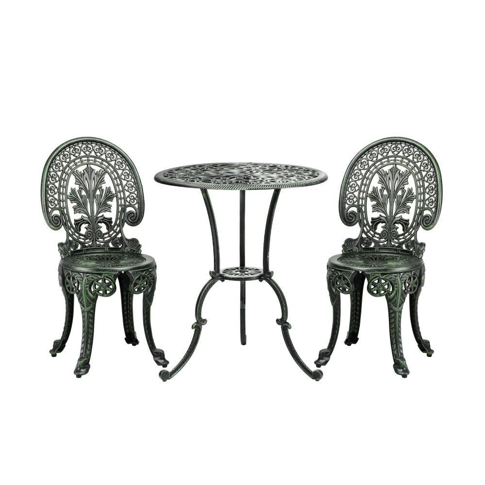 Patio Set Cast Aluminium Table&Chairs Verdigris 3PCS