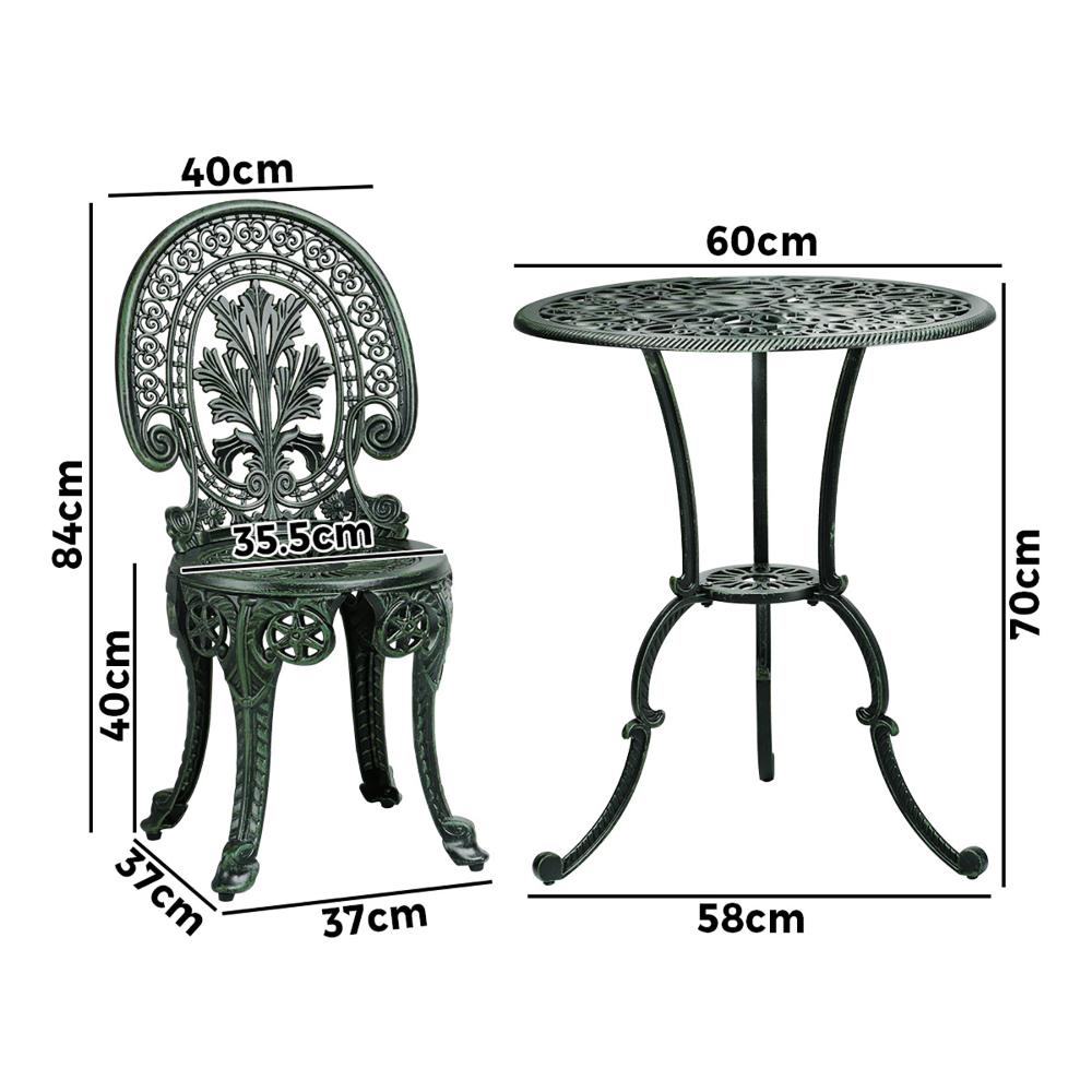 Patio Set Cast Aluminium Table&Chairs Verdigris 3PCS