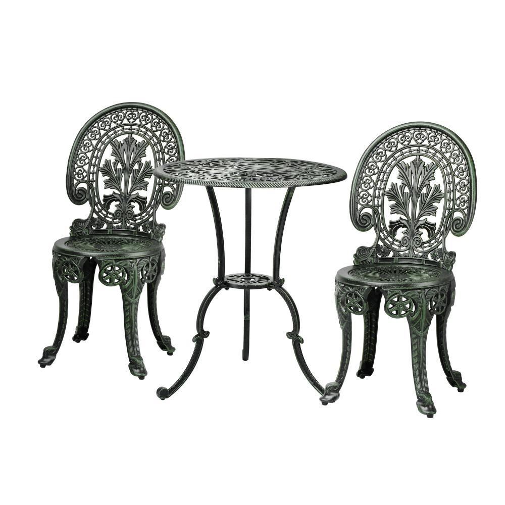Patio Set Cast Aluminium Table&Chairs Verdigris 3PCS