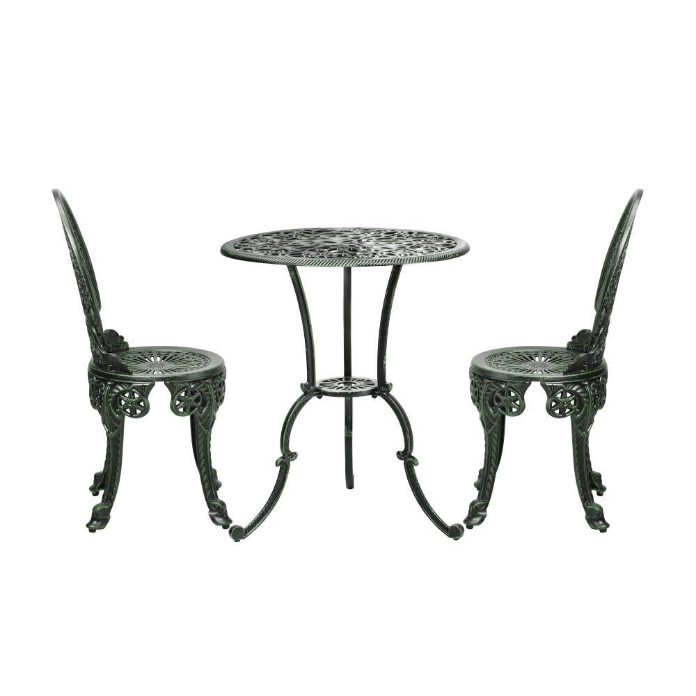 Patio Set Cast Aluminium Table&Chairs Verdigris 3PCS