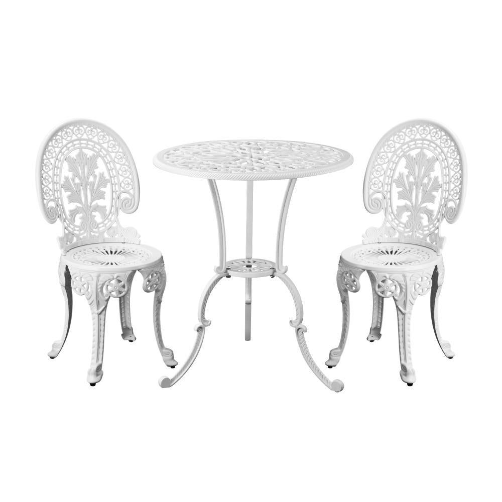 Outdoor Set Cast Aluminium Table and Chair 3PCS White