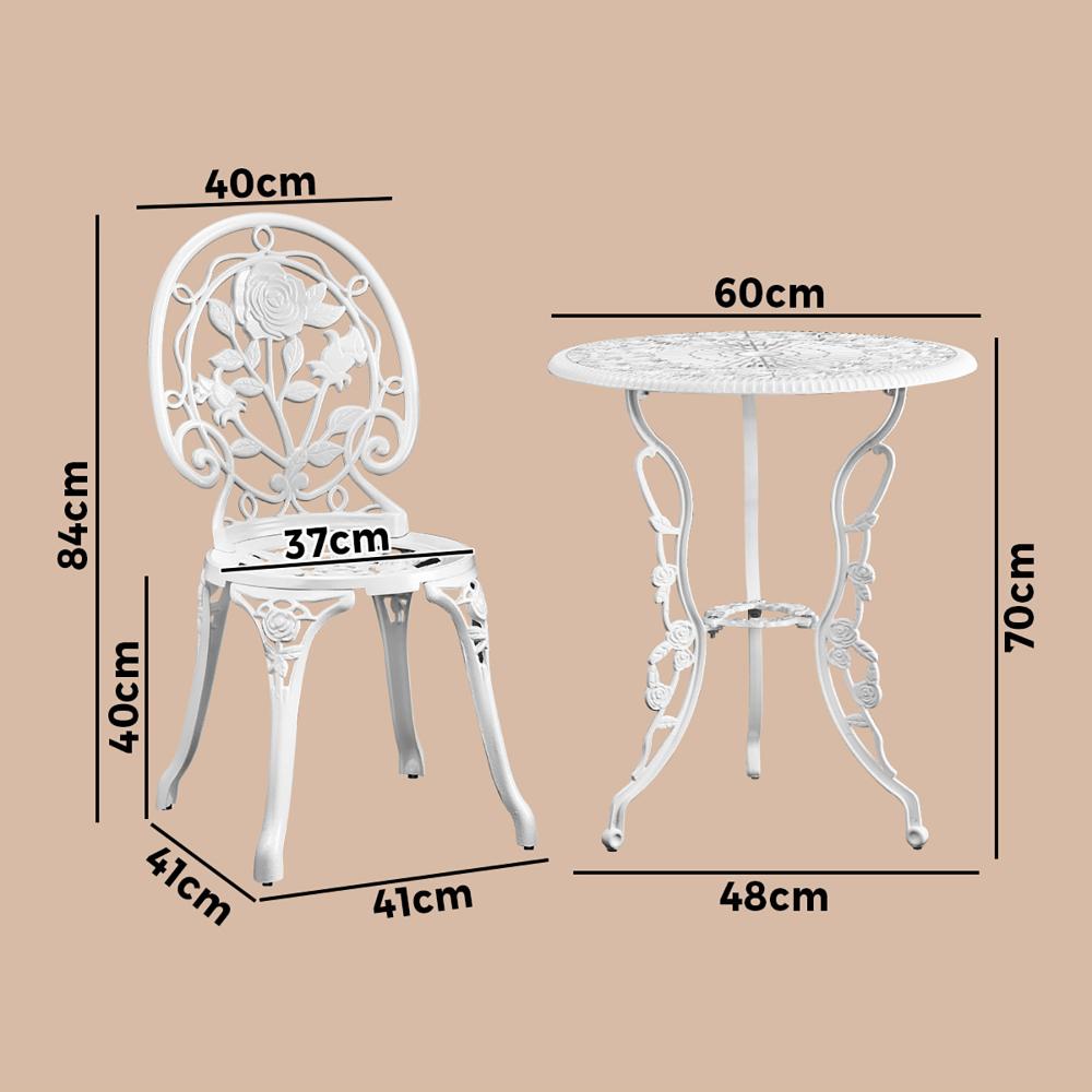Outdoor Set Chairs&Table Cast Aluminum Rose 3PCS