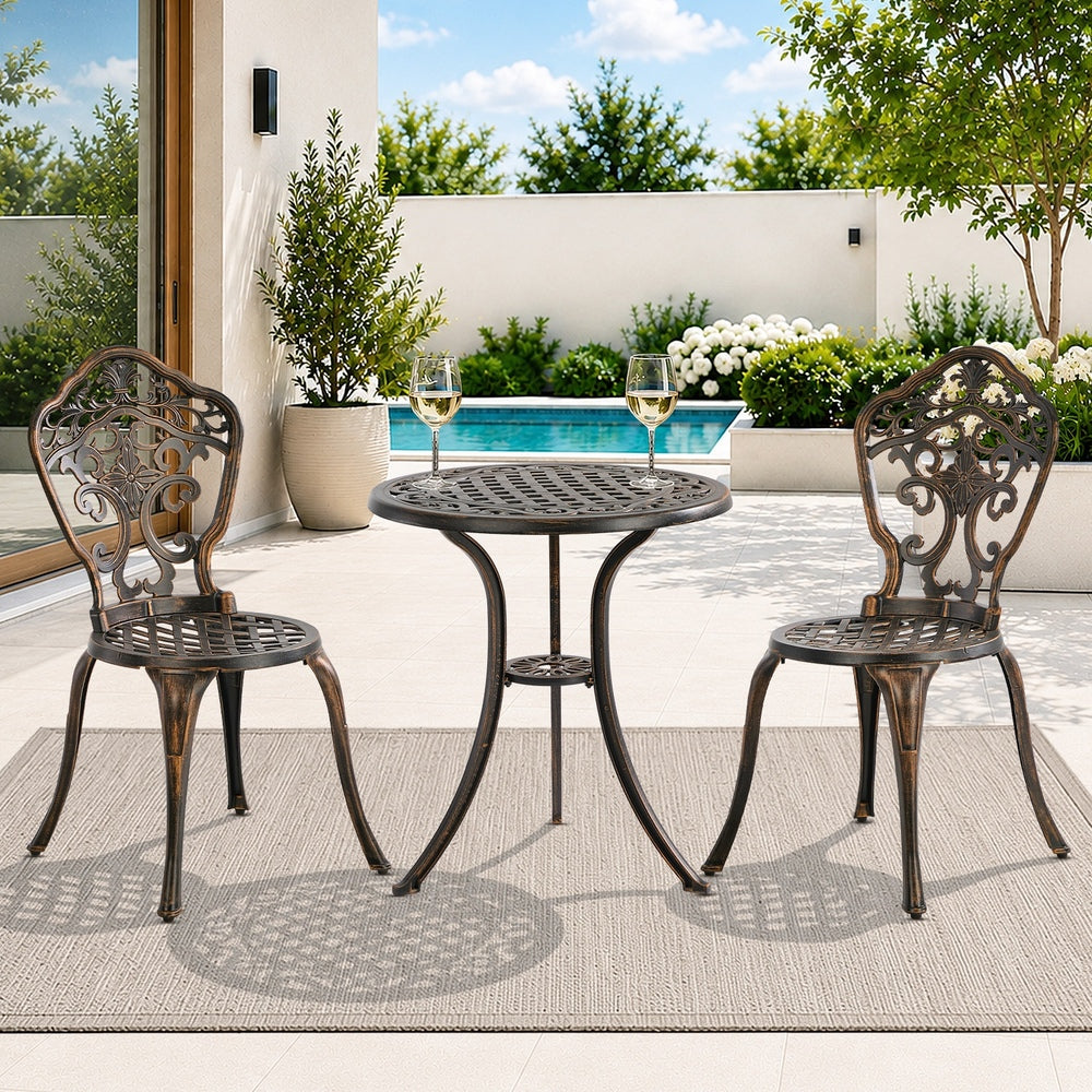 3 Piece Outdoor Patio Set Garden Furniture Bronze