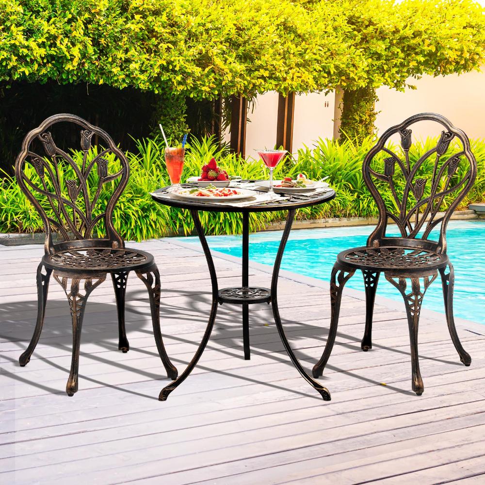 3PCS Bistro Outdoor Setting Chairs Table Bronze