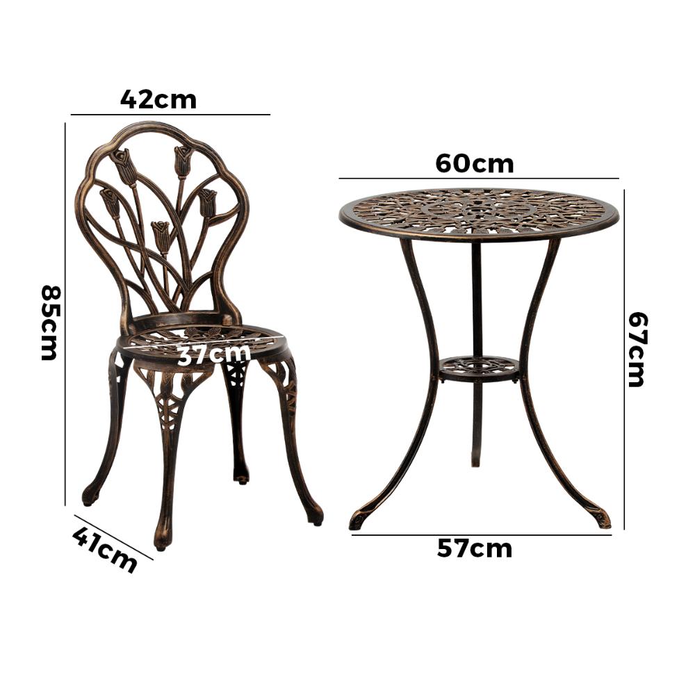 3PCS Bistro Outdoor Setting Chairs Table Bronze