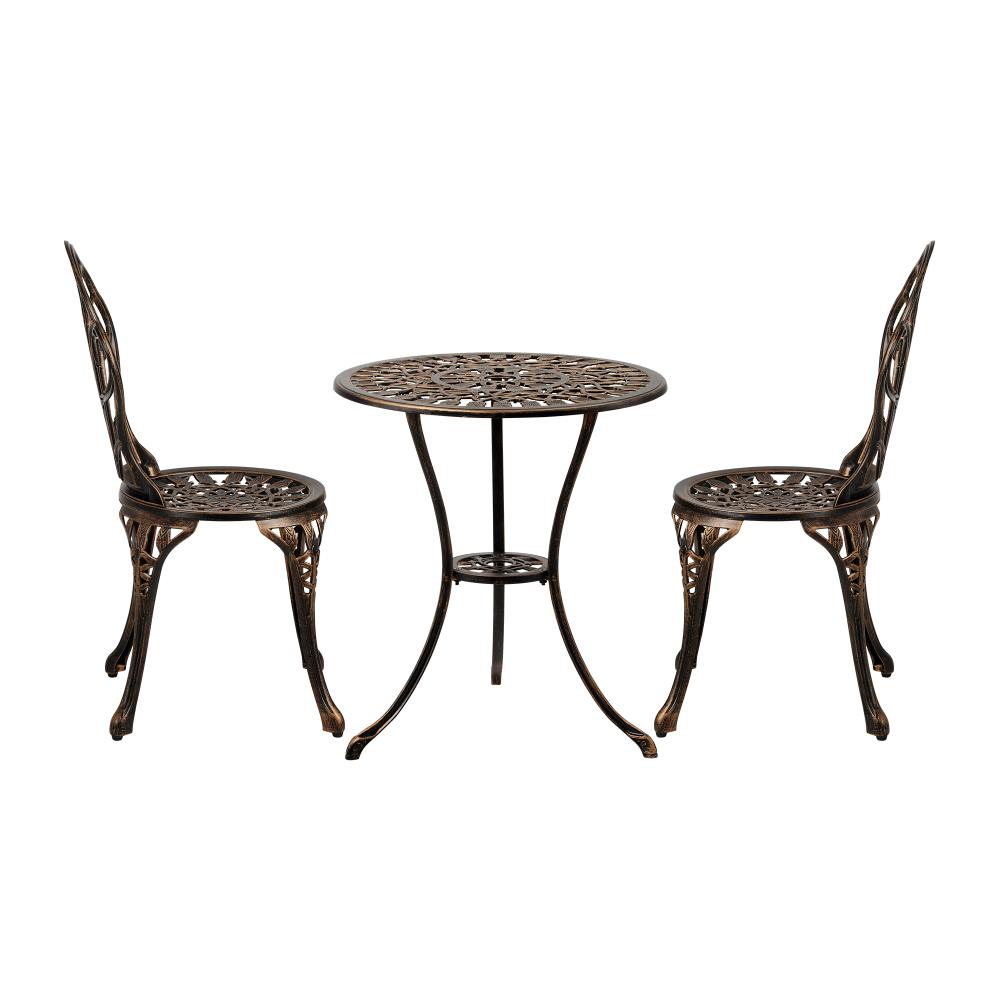 3PCS Bistro Outdoor Setting Chairs Table Bronze