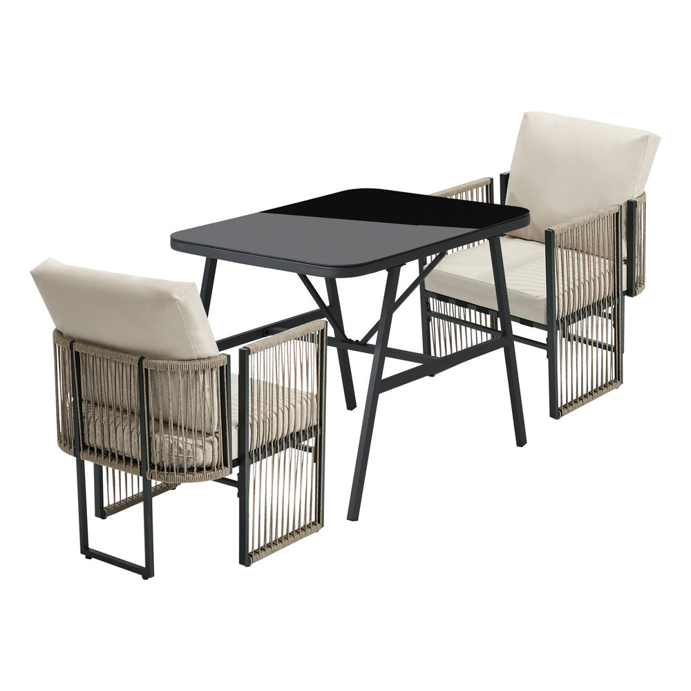 5-Piece Outdoor Patio Set with Glass Table, Rope-Woven, 150kg Cap