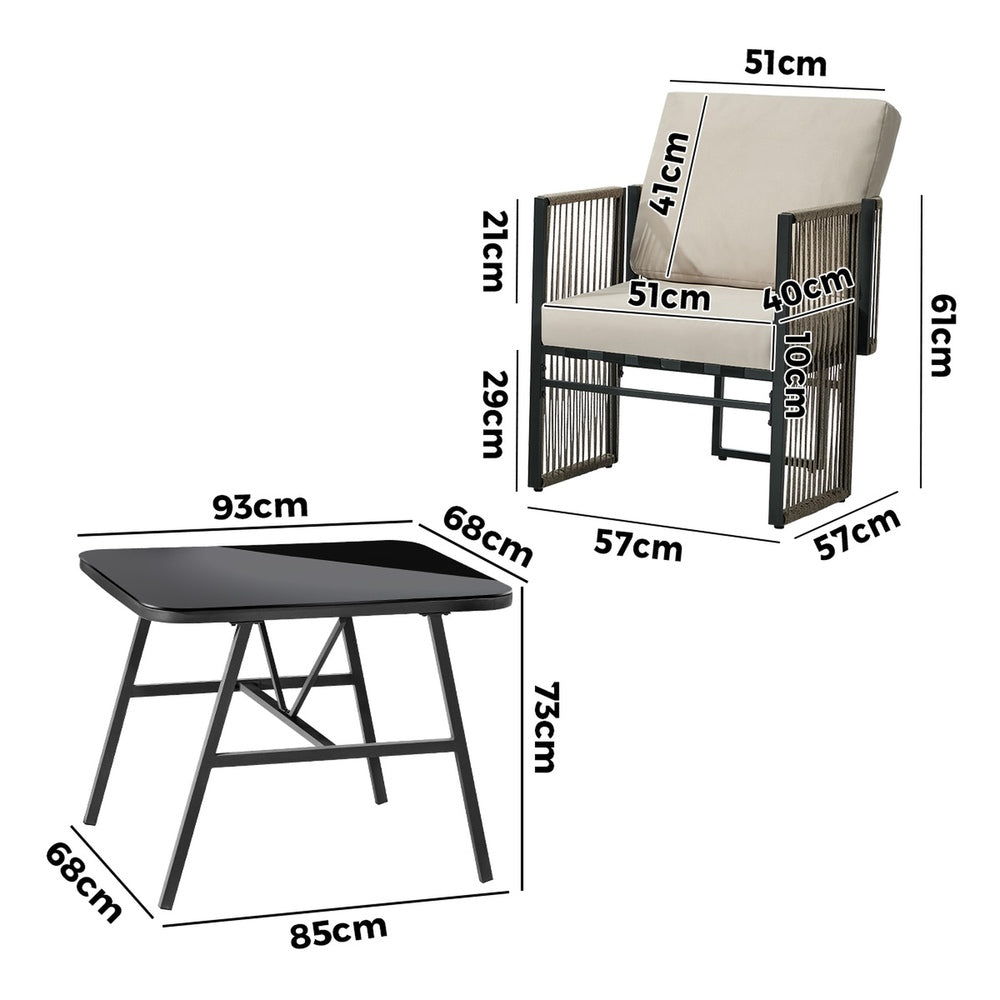 5-Piece Outdoor Patio Set with Glass Table, Rope-Woven, 150kg Cap