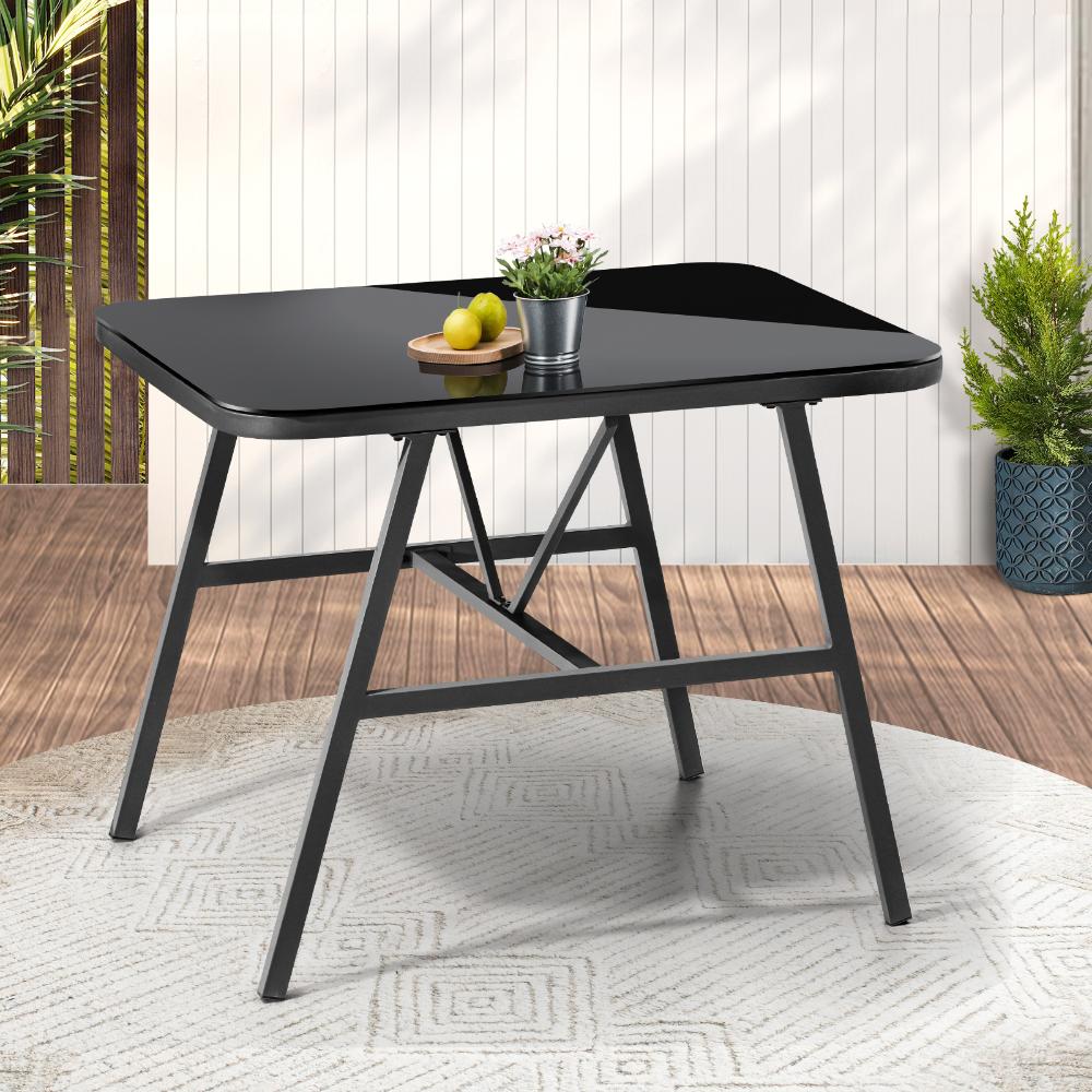 Outdoor Dining Side Table Glass Tabletop Grey