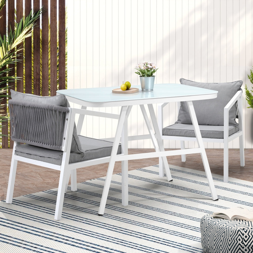 3PCS Outdoor Dining Set with Marble-style Table