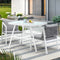 3 Piece Outdoor Dining Set Marble Glass Table Cushioned Chairs