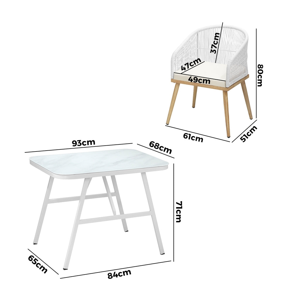 Outdoor Dining Set Patio Marble-style Table 3PCS