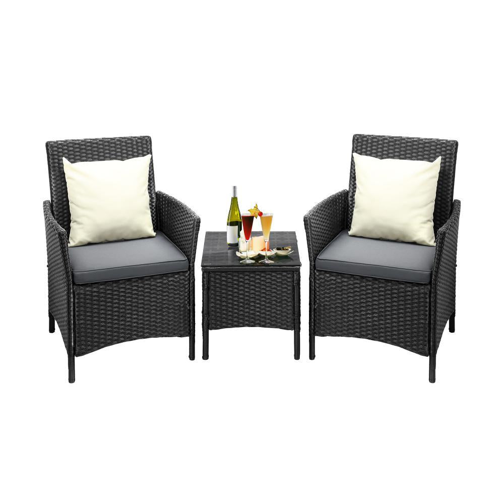 Outdoor Furniture Patio Chairs Table 3PCS Black