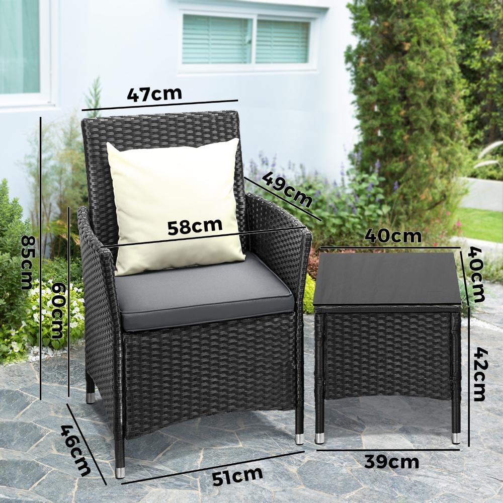 Outdoor Furniture Patio Chairs Table 3PCS Black