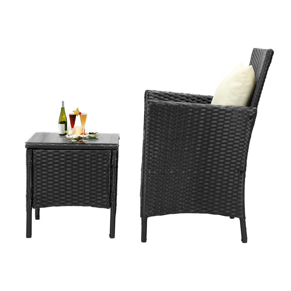 Outdoor Furniture Patio Chairs Table 3PCS Black