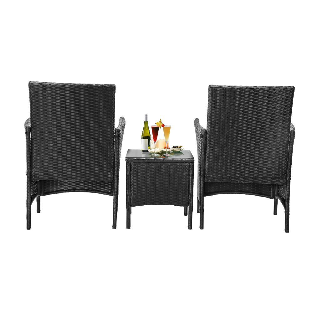 Outdoor Furniture Patio Chairs Table 3PCS Black