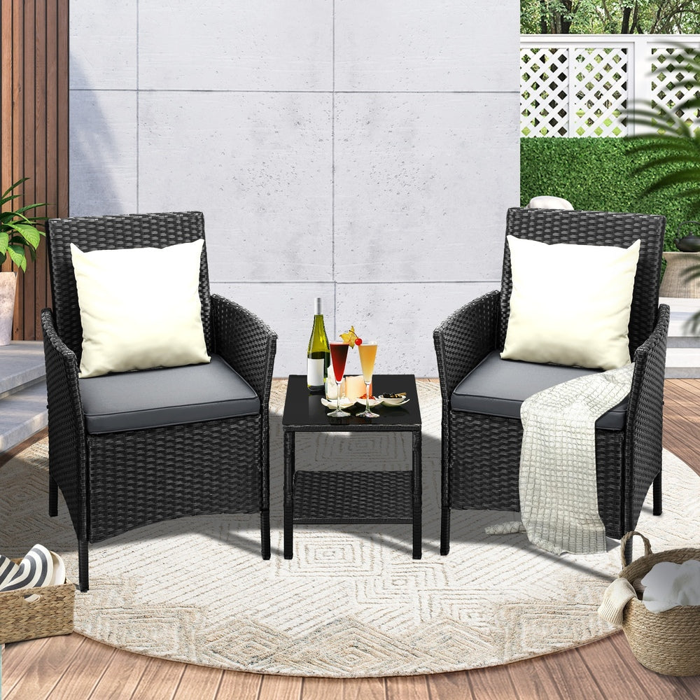 Outdoor Furniture 3 Piece Wicker Bistro Set Patio Chairs Table