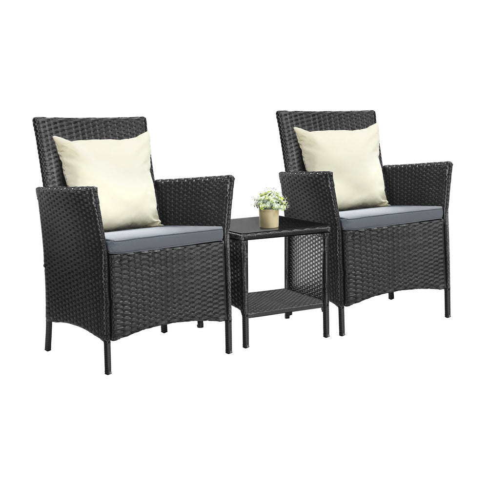 Outdoor Furniture 3 Piece Wicker Bistro Set Patio Chairs Table
