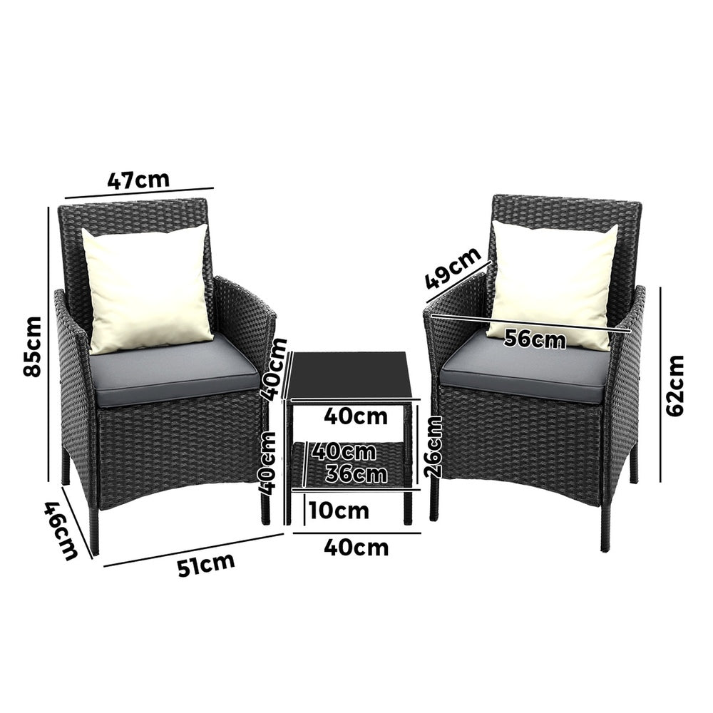 Outdoor Furniture 3 Piece Wicker Bistro Set Patio Chairs Table