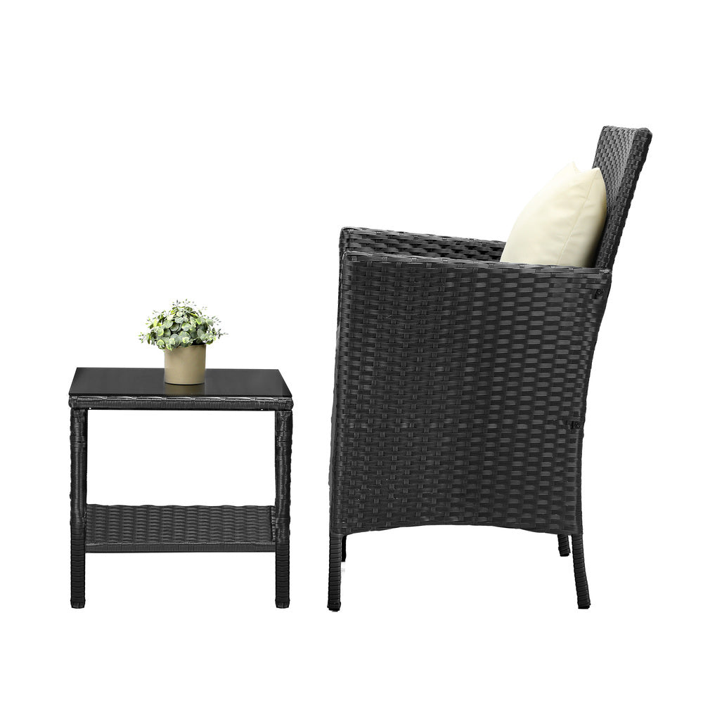 Outdoor Furniture 3 Piece Wicker Bistro Set Patio Chairs Table