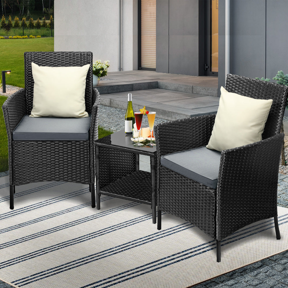 Outdoor Furniture 3 Piece Wicker Bistro Set Patio Chairs Table