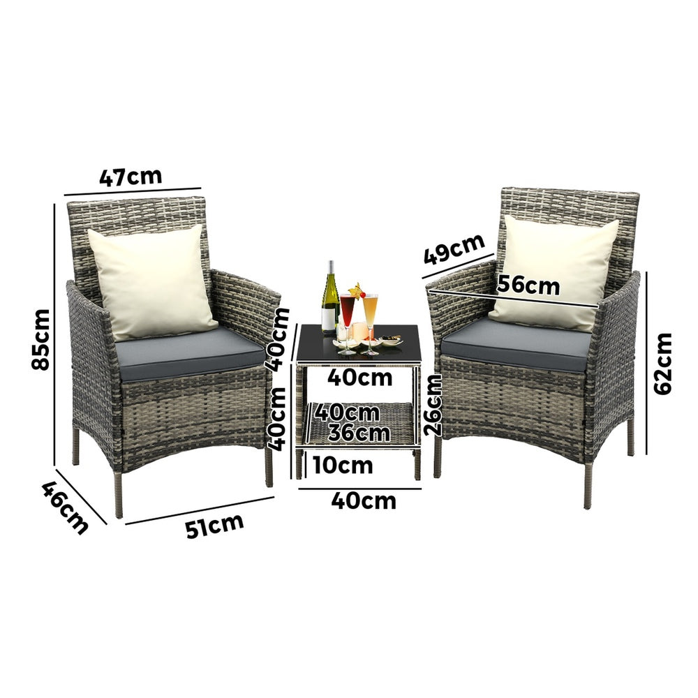 Outdoor Furniture Setting 3 Piece Wicker Bistro Set