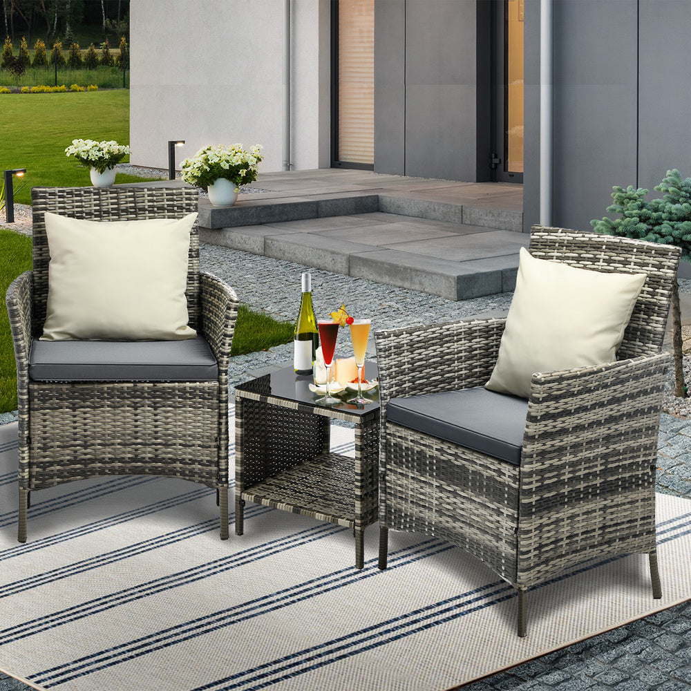 Outdoor Furniture Setting 3 Piece Wicker Bistro Set