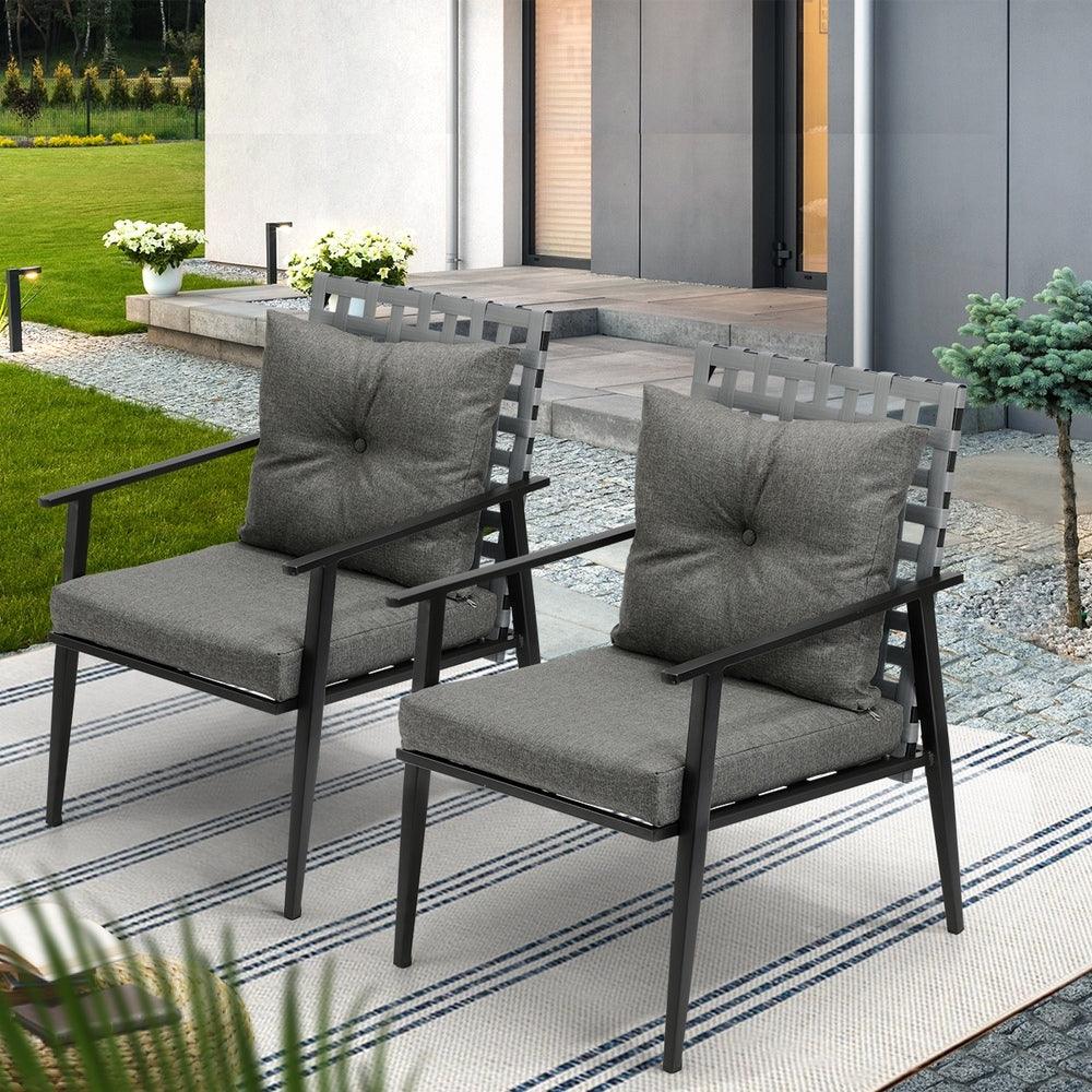 2PCS Outdoor Armchairs Rattan Backrest Black