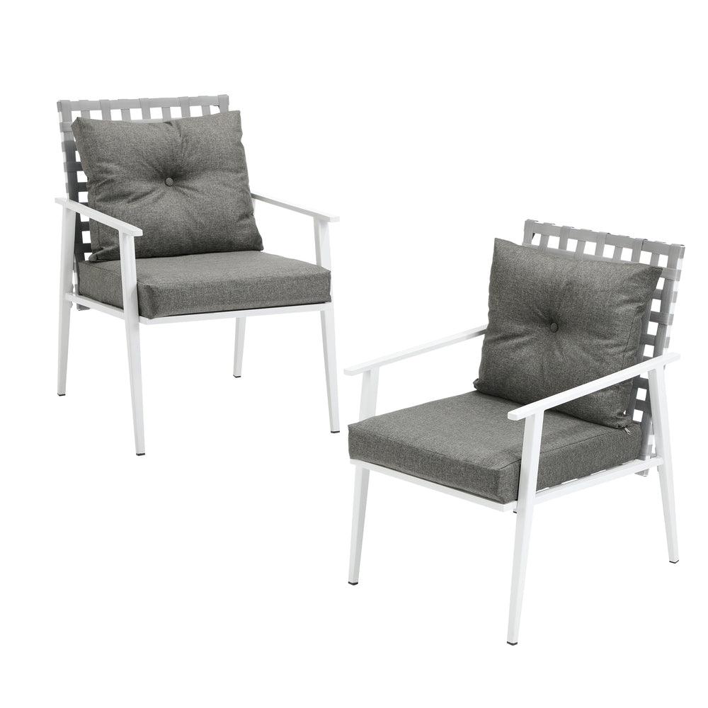 2PCS Outdoor Armchairs Rattan Backrest White