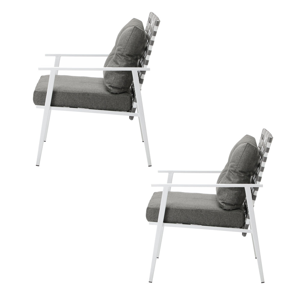 2PCS Outdoor Armchairs Rattan Backrest White