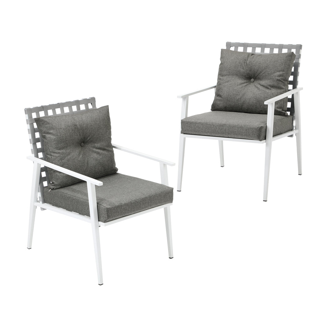 2PCS Outdoor Armchairs Rattan Backrest White