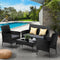 Livsip 4Pcs Outdoor Wicker Furniture Set Sofa Chairs & Coffee Table Black
