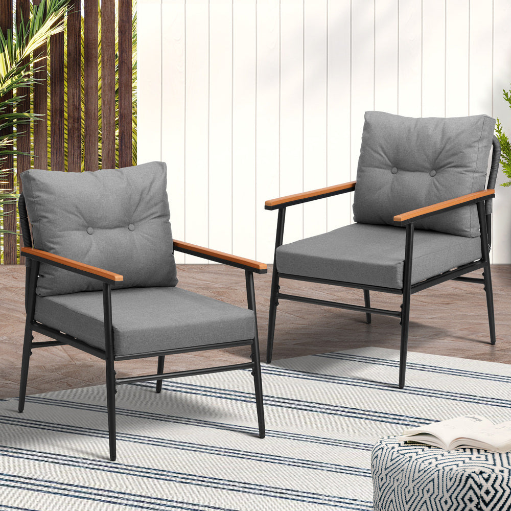2PCS Outdoor Chairs Garden Patio Armchair Black