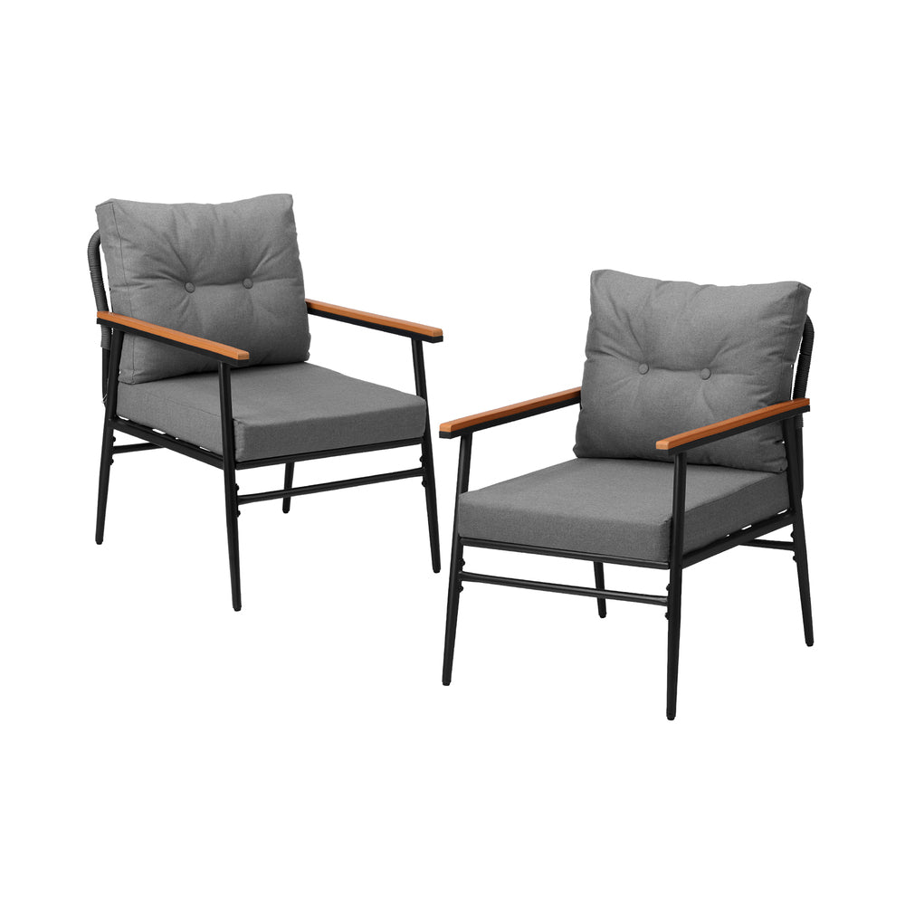 2PCS Outdoor Chairs Garden Patio Armchair Black