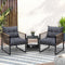 Livsip 3 Piece Outdoor Patio Lounge Set Wicker Chairs Side Table Grey
