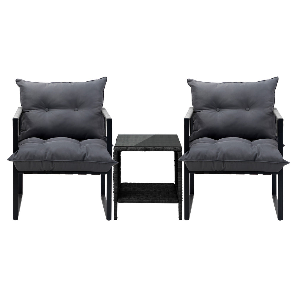 3PCS Outdoor Patio Set Wicker Table Chairs with Cushions
