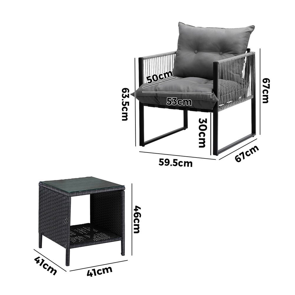 3PCS Outdoor Patio Set Wicker Table Chairs with Cushions