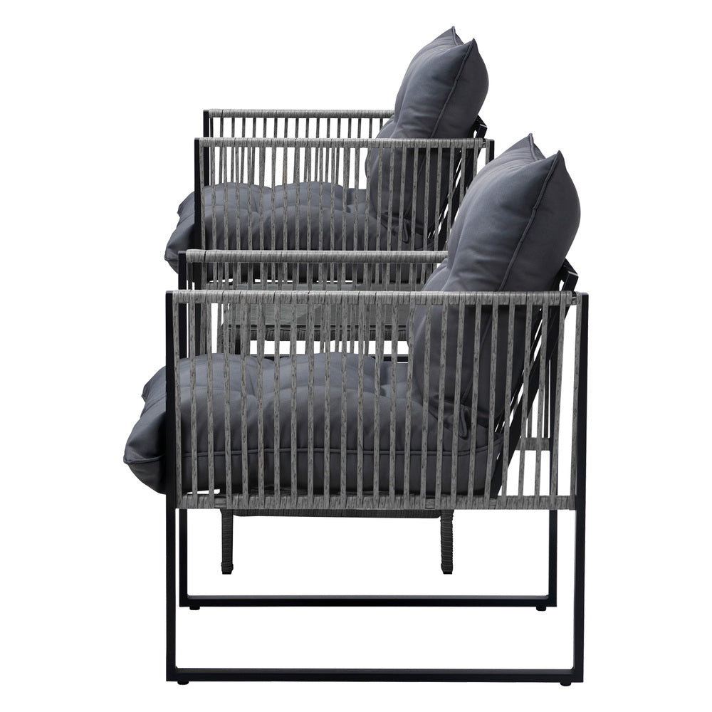 3PCS Outdoor Patio Set Wicker Table Chairs with Cushions