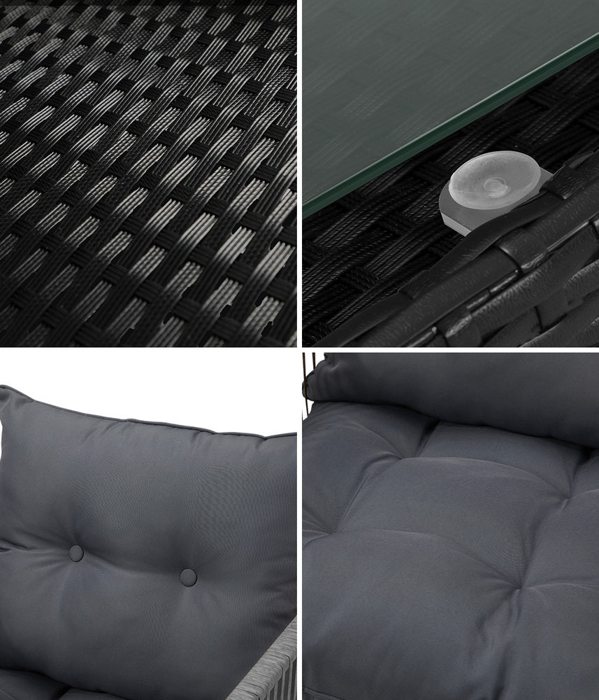 3PCS Outdoor Patio Set Wicker Table Chairs with Cushions